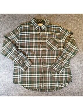 Cloudveil Mountainworks Plaid Flannel Shirt Green Brown Mens Size XL Long Sleeve